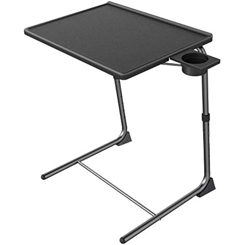 Adjustable TV Tray Table – TV Dinner Tray on Bed & Sofa, Comfortable Folding Table with 6 Height & 3 Tilt Angle Adjustments, Laptop Table with Built-in Cup Holder (1 Pack, Black)