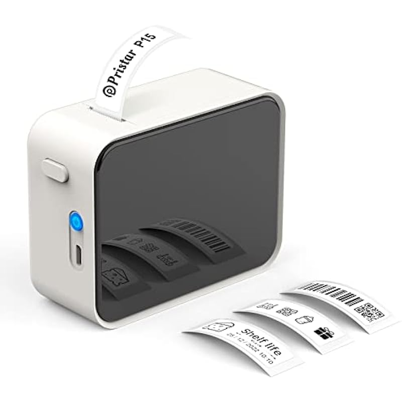 Pristar P15 Mini Bluetooth Label Printer Rechargeable Label Makers Wireless Labeler with Tape for iOS & Android, Protable Labelmaker for Home, School, Office (Cream White)