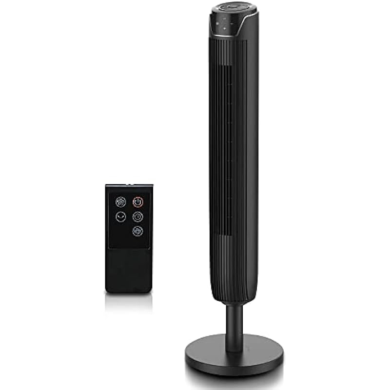 Senville 42″ Oscillating Tower Fan for Bedroom, Remote, Bladeless, Quiet, 3 Modes, 7-Hour Timer, LED Display, Black