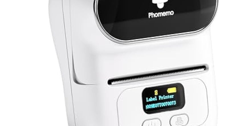 Phomemo-M110 Label Printer- Portable Bluetooth Thermal Label Maker Apply to Labeling, Shipping, Office, Cable, Retail, Barcode and More, with 1 40×30mm Label Roll, White