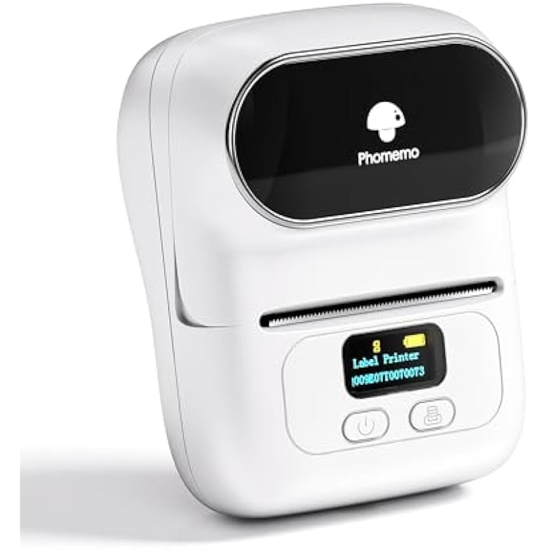 Phomemo-M110 Label Printer- Portable Bluetooth Thermal Label Maker Apply to Labeling, Shipping, Office, Cable, Retail, Barcode and More, with 1 40×30mm Label Roll, White