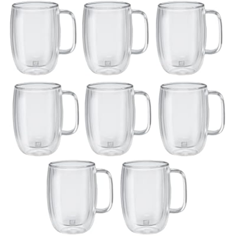 ZWILLING Sorrento Plus 8 Piece Insulated Double-Wall Glass Latte Mug Set – Value Pack, Clear, 39500-126