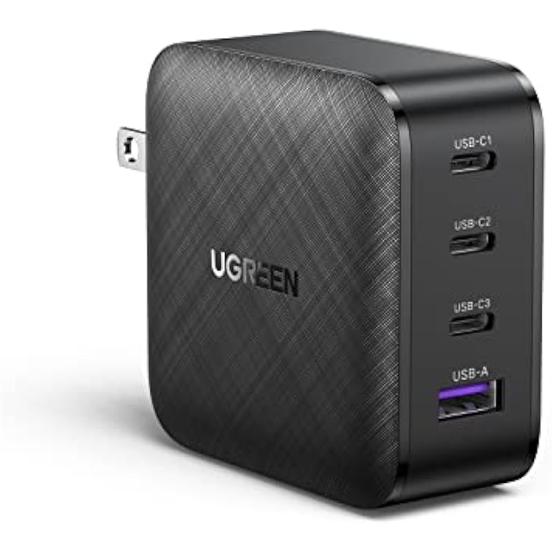 UGREEN USB Charger 65W 4 Port USB C Charger Foldable GaN Power Delivery Type C Fast Charger With 3 USB C Ports, 1 USB Port for MacBook Pro Air, iPad, iPhone 15, 14, 13, Galaxy Note S23 S22, Steam Deck