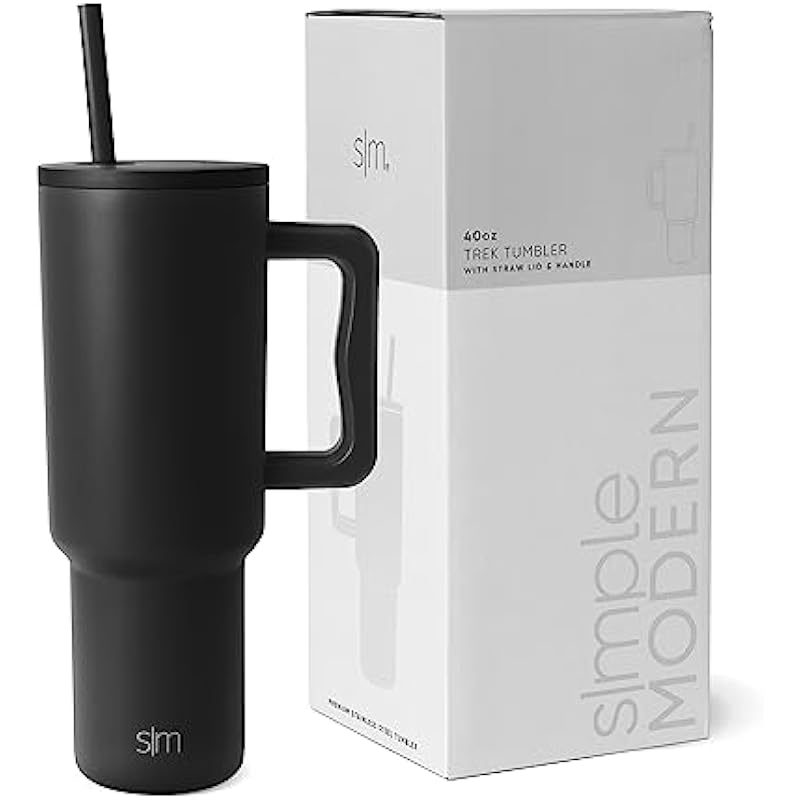 Simple Modern 40 oz Tumbler with Handle and Straw | Insulated Stainless Steel Water Bottle Iced Coffee Cup Travel Mug | Gifts for Women & Men | Trek Collection | 40 oz | Midnight Black