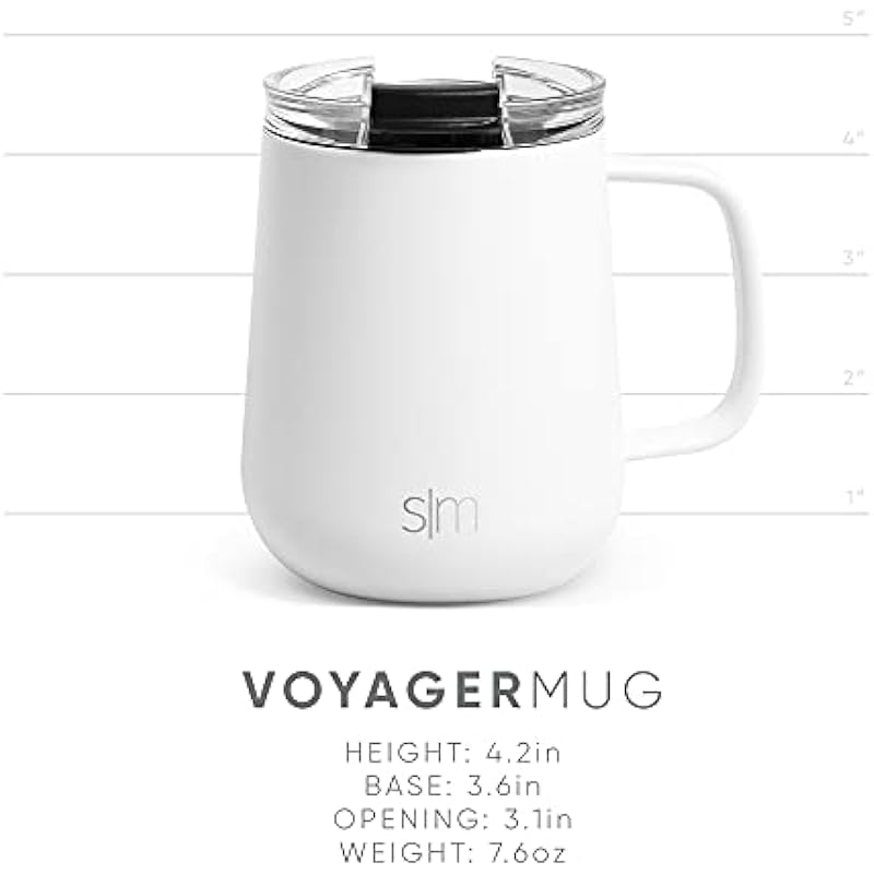 Simple Modern Travel Coffee Mug with Handle | Insulated Stainless Steel Coffee Tumbler Tea Cup | Gifts for Women & Men | Voyager Collection | 12oz | Almond Birch