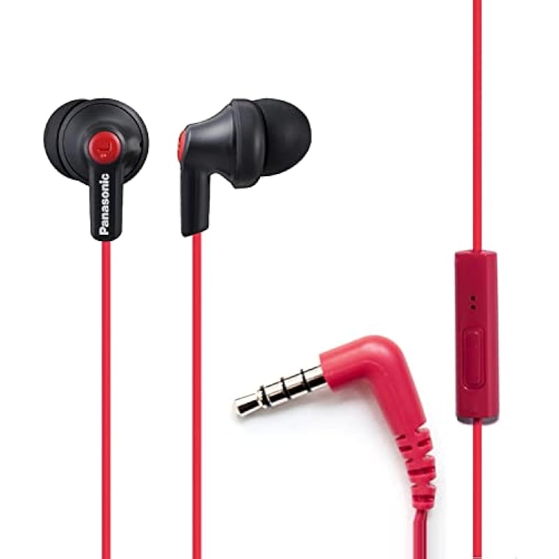 Panasonic RPTCM125PKB ErgoFit in-Ear Earbud Headphones with Mic and Controller, Black/Red