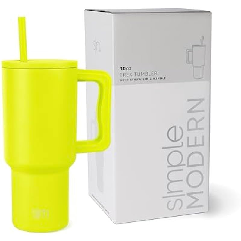 Simple Modern 30 oz Tumbler with Handle and Straw Lid | Insulated Cup Reusable Stainless Steel Water Bottle Travel Mug Cupholder Friendly | Gifts for Women Men Him Her | Trek Collection | Chartreuse