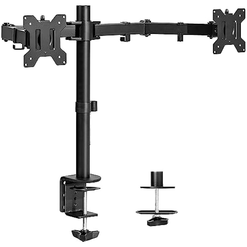 VIVO Dual Monitor Desk Mount, Heavy Duty Fully Adjustable Stand, Fits 2 LCD LED Screens up to 30 inches, Black, STAND-V002