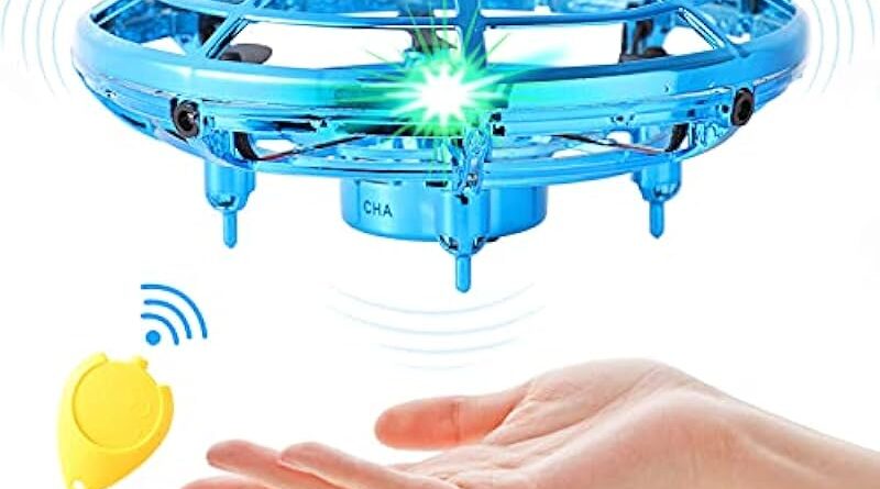 Flying Toy Mini Drone for Kid, Hand Controlled Flying Ball with LED Light, UFO Helicopter with 2 Speed, Easy Indoor Outdoor Levitation Drone with 360° Rotating Toy Gift for Boy Girls (Blue)