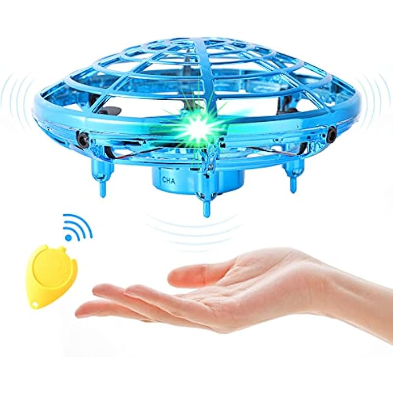 Flying Toy Mini Drone for Kid, Hand Controlled Flying Ball with LED Light, UFO Helicopter with 2 Speed, Easy Indoor Outdoor Levitation Drone with 360° Rotating Toy Gift for Boy Girls (Blue)