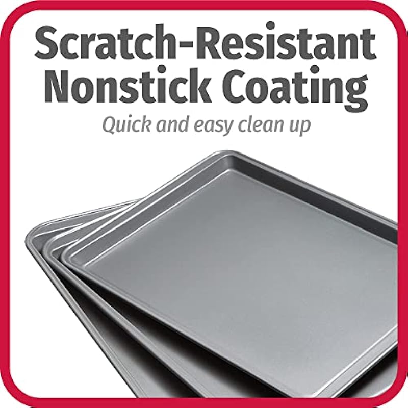 GoodCook Nonstick Steel 3-Piece Cookie Sheet Set, Gray, Small, Medium, Large