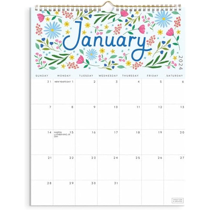 S&O Five Color Floral 2024 Wall Calendar Runs from Now to December 2024 – Tear-Off Monthly Calendar – Academic Wall Calendar – Hanging Calendar to Track Anniversaries & Appointments – 13.5″x10.5”in
