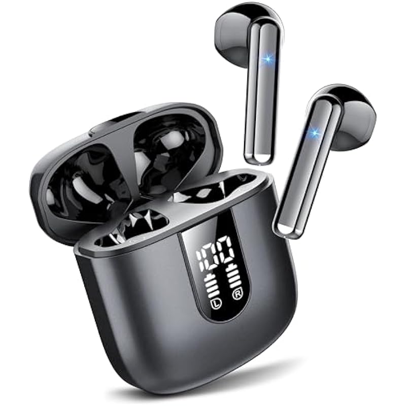 Wireless Earbuds, Bluetooth 5.3 Headphones HiFi Stereo, Mini in-Ear Bluetooth Earbuds, Wireless Earphones with 4 ENC Noise Cancelling Mic, IP7 Waterproof, LED Display, Touch Control Ear Buds, Black