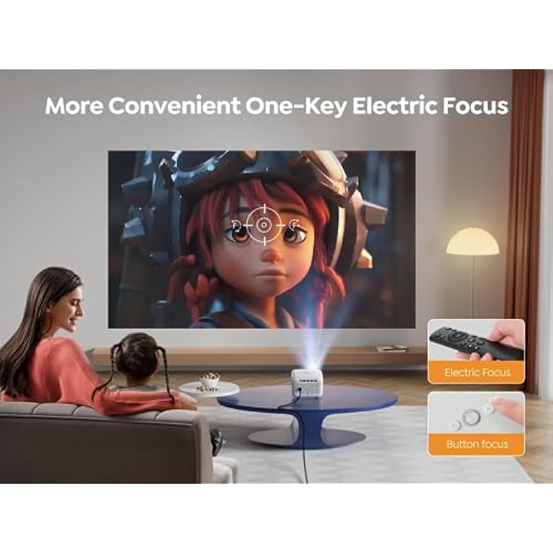[Electric Focus] Projector, Mini Projector with 5G WiFi Bluetooth, 15000LM 1080P Supported Portable Projector, YABER E1 Outdoor Projector ±40° Keystone Correction, Projector for TV Stick/iOS/Android