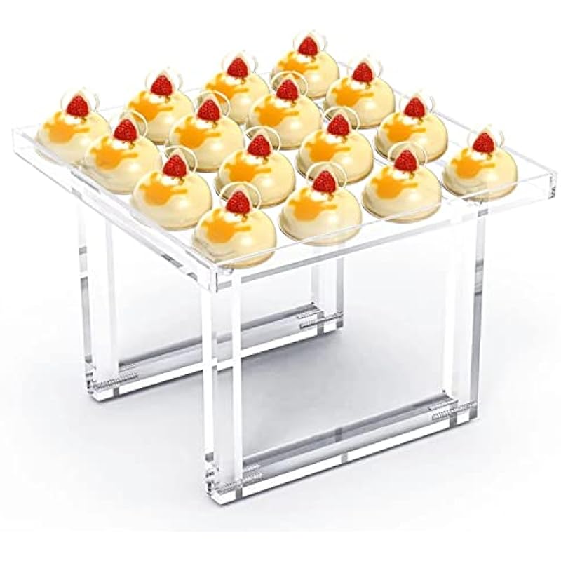 HeiMma Large Acrylic Dessert Serving Stand, Clear Square Retail Cupcake Pastry Cookie Stand for Dessert Table, Food Service Risers for Buffet Table, 12″ x 12″ Clear Serving Tray Platter for Party