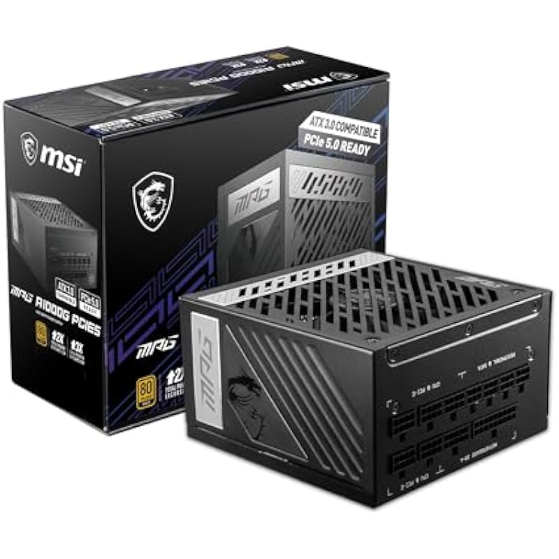MSI – MPG A1000G PCIE 5.0, 80+ Gold Full Modular Gaming PSU, 12VHPWR Cable, 4080 4090 ATX 3.0 Compatible, 1000W Power Supply – 100% Japanese 105°C Capacitors – Compact Size – ATX PSU