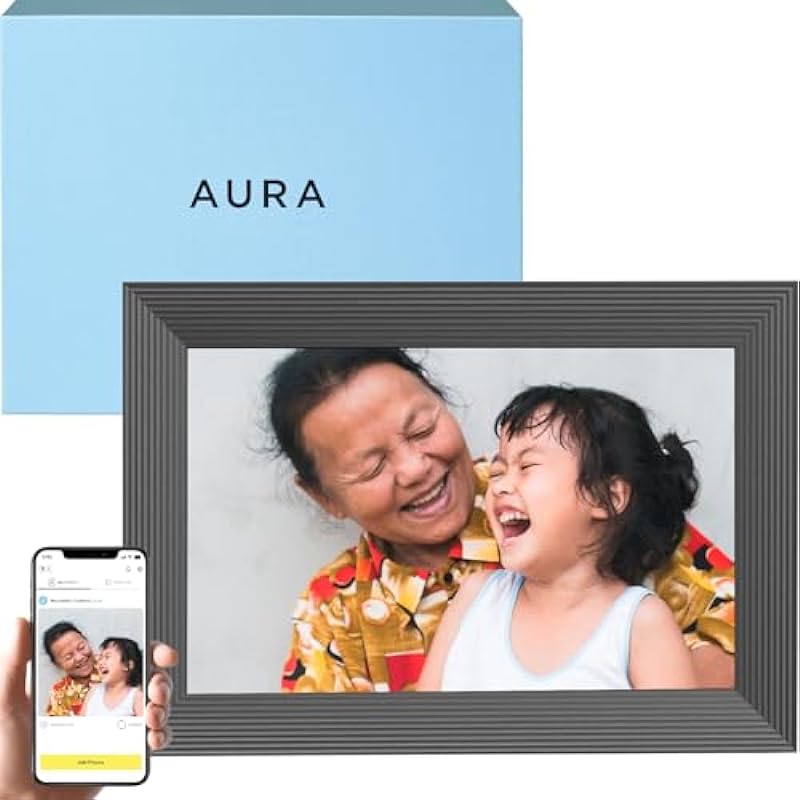 Aura Carver WiFi Digital Picture Frame | The Best Digital Frame for Gifting | Send Photos from Your Phone | Quick, Easy Setup in Aura App | Free Unlimited Storage | Gravel with White Mat