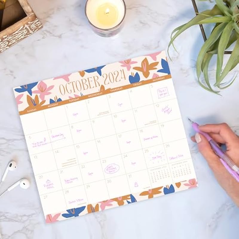 Orange Circle Studio | 2023-2024 Modern Floral Magnetic Monthly Pad Calendar – 17-Month Planner with Magnetic Tab – for Fridge, File Cabinet, or Desktop – (Flower Calendar)
