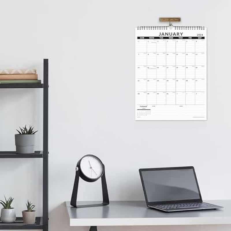 Nekmit 2023-2024 Yearly Monthly Academic Wall Calendar, Wirebound Calendar for Home Schooling Plan & Schedule, Runs from Now to Dec 2024, Ruled Blocks, 15 x 12 Inches, Black
