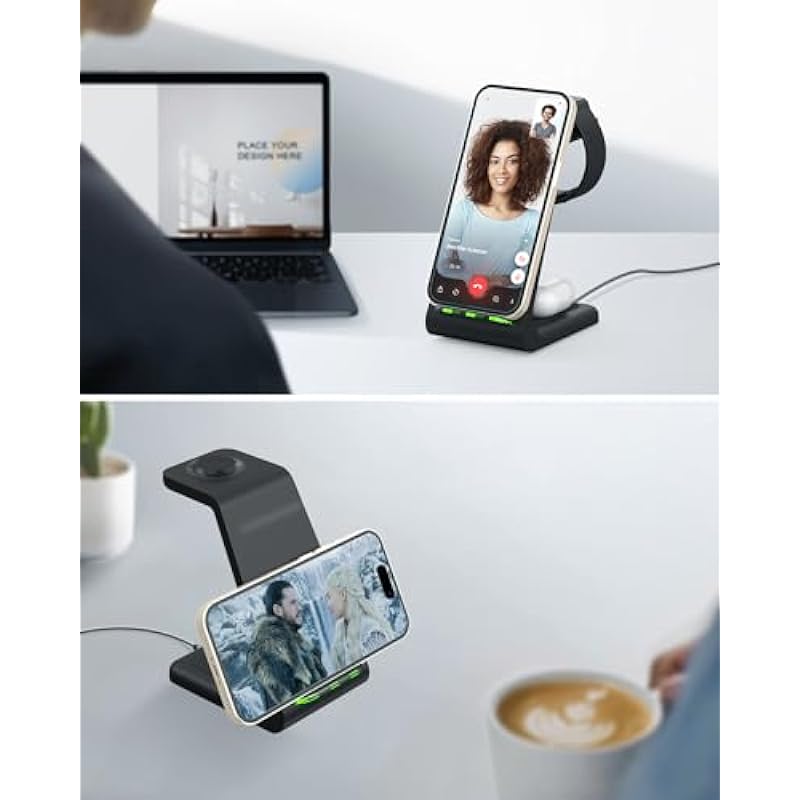 JoyGeek 3 in 1 Wireless Charger Stand for Apple Devices, Charging Station for iPhone 15/14/13/12/11/SE/X/8 Series, Charging Dock for Apple Watch Ultra/9/8/SE/7/6/5/4/3, AirPods Pro 2/3/2