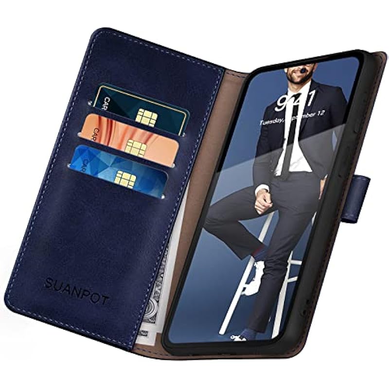 SUANPOT for Samsung Galaxy S22 Leather Wallet case with RFID Credit Card Holder Flip Folio Book Magnetic PU Phone case Cover for Man Women for Samsung S22 case Wallet Blue