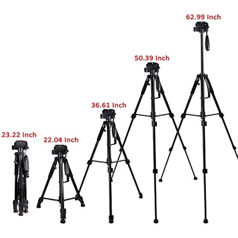 Regetek Travel Camera Tripod (Aluminum 63″ Adjustable Camera Stand with Flexible Head) -Portable Tripod for Canon Nikon Sony DV DSLR Camera Camcorder Gopro Action Cam/iPhone & Carry Bag