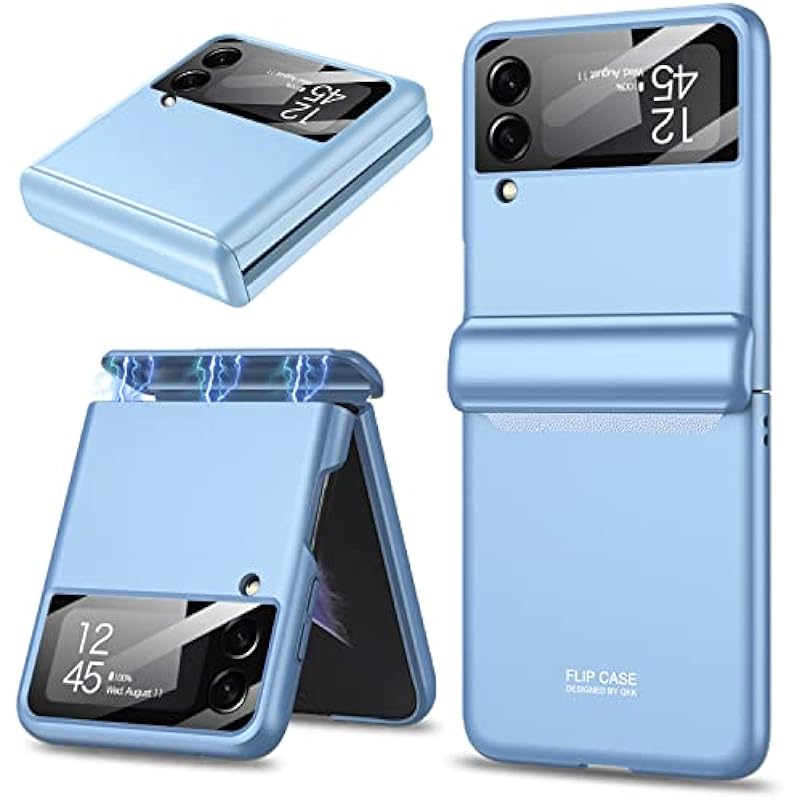Miimall Compatible Samsung Galaxy Z Flip 4 Case with Hinge Protection, Ultra-Thin Hard PC Magnetic Hinge All-Inclusive Anti-Drop Camera Lens Protector Case for Samsung Galaxy Z Flip 4 5G 2022 (Blue)