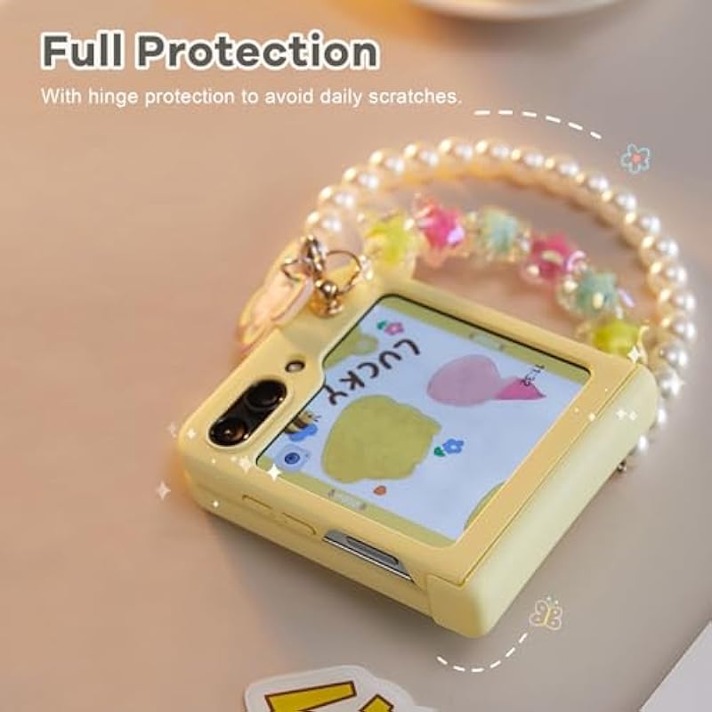 Bimmid for Z Flip 5 Case with Strap, Galaxy Z Flip 5 Case Cute Design with Hinge Protection Shockproof Women Cover for Samsung Galaxy Z Flip 5 Case 2023 Yellow