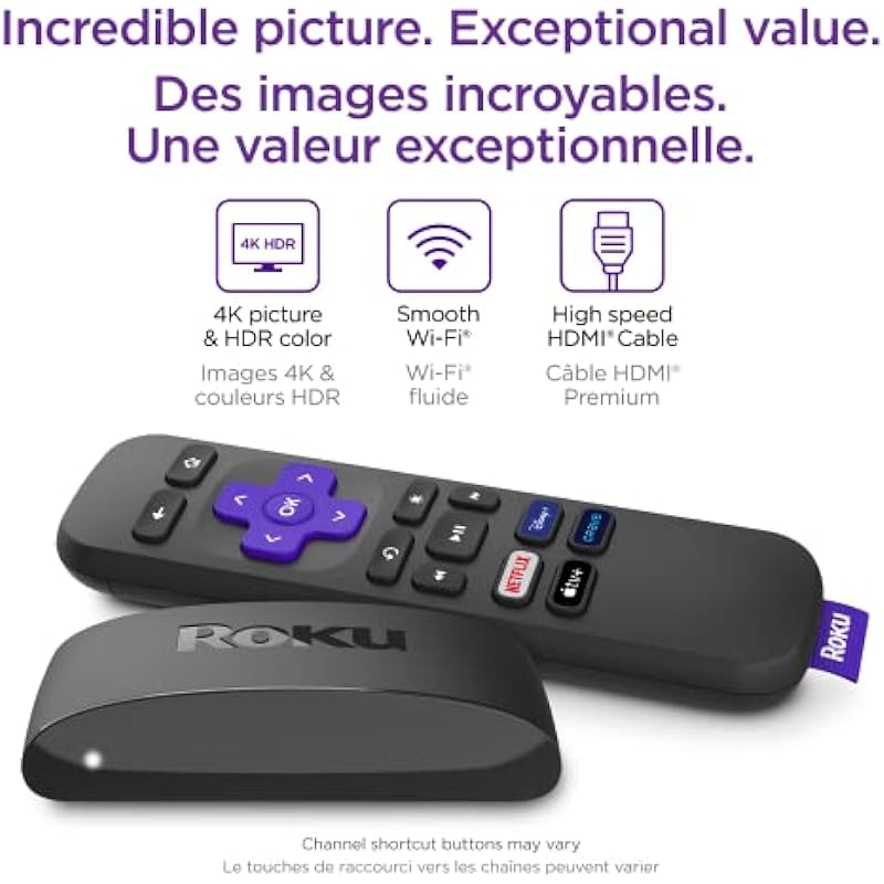 Roku Express 4K 2022 (Official Manufacturer Product) | Streaming Media Player HD/4K/HDR with Smooth Wireless Streaming and Roku Simple Remote with TV Controls, Includes Premium HDMI Cable
