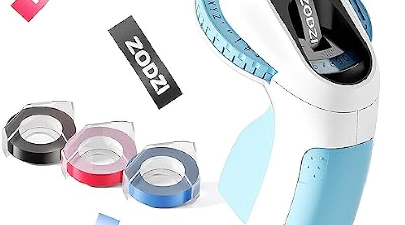 Embossing Label Maker Machine with Tapes, Embossed Label Maker Handheld, Manual Embosser Machine, Vintage Label Maker for Organizing with 3 Rolls 9mm Label Tapes for Home and Office DIY Crafting-Blue