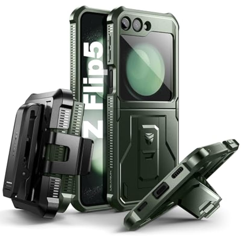 Dexnor for Samsung Galaxy Z Flip 5 5G Case, Full-Body Dual Layer Rugged Case with Kickstand for Samsung Galaxy Z Flip 5 5G – Green