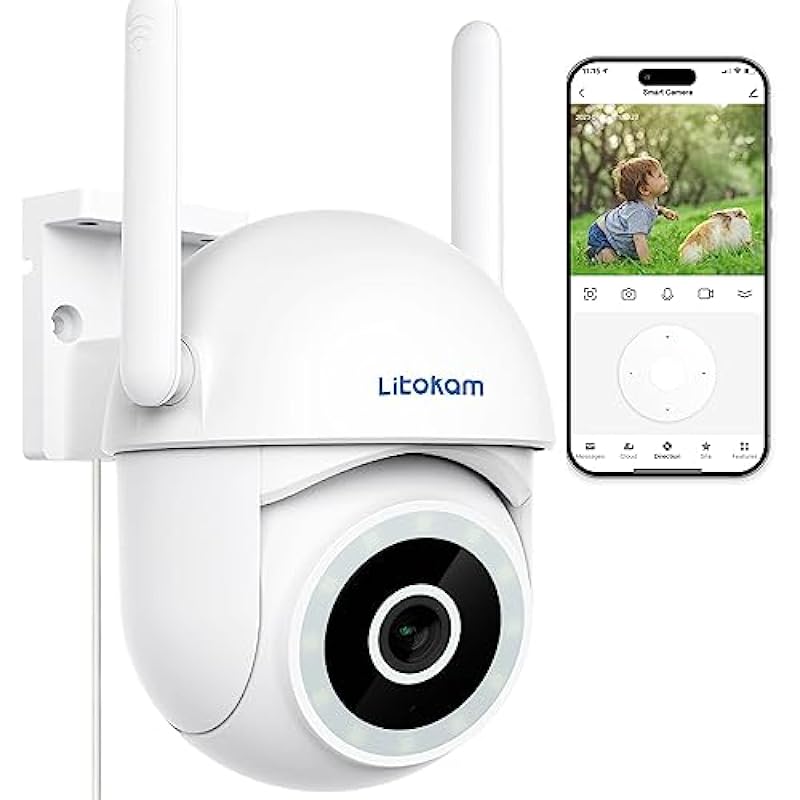 Little elf Outdoor Security Camera, 4MP Camera Surveillance Exterieur with 360° Motion Tracking, Home Security Cameras Wireless Outdoor with Color Night Vision, Motion Detection & Siren, APP, Alexa
