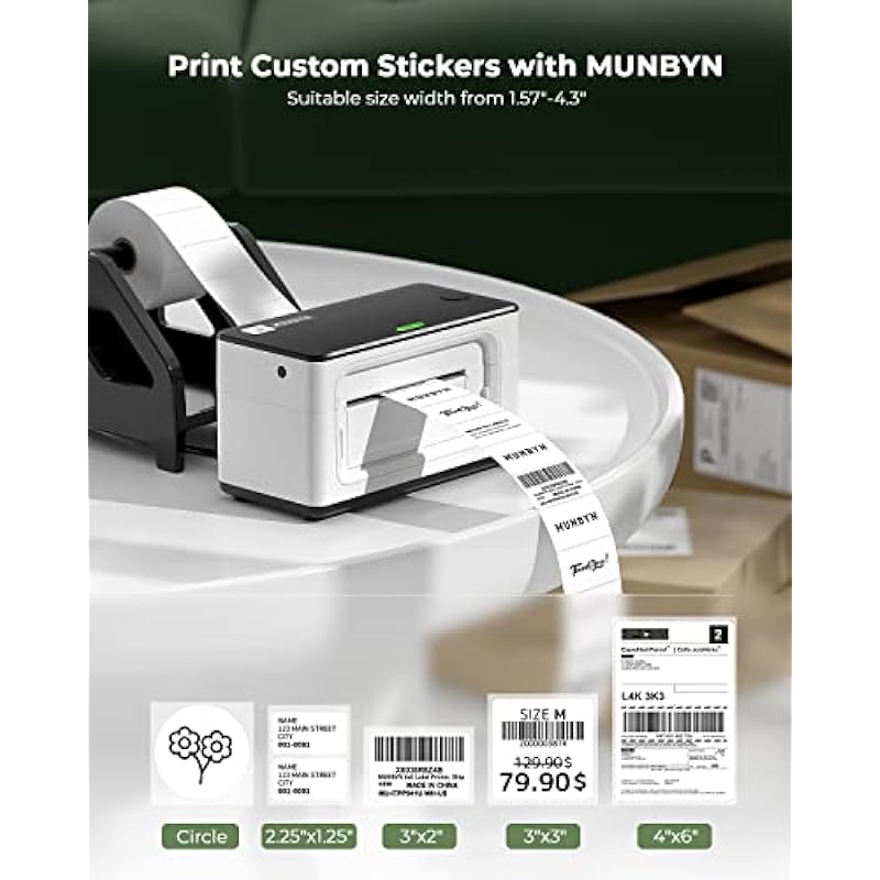 MUNBYN Shipping Label Printer, 4×6 Label Printer for Shipping Packages, USB Thermal Printer for Shipping Labels Home Small Business, Compatible with Etsy, Shopify, Ebay, Amazon, UPS(Not Bluetooth)