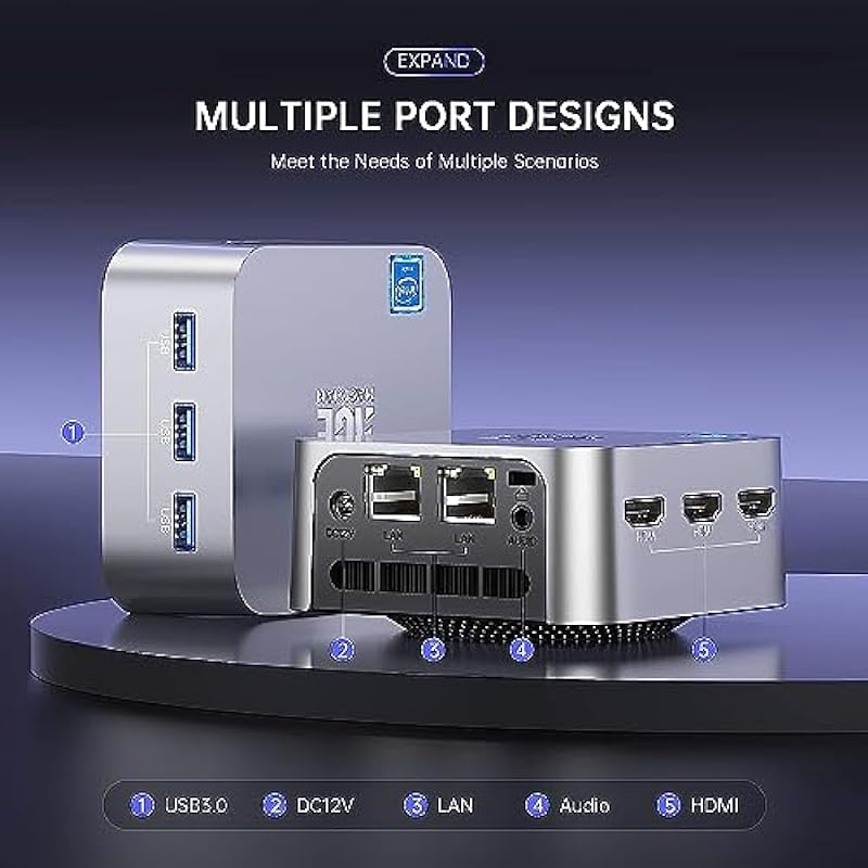 [2 Ethernet & 3 HDMI Ports] ACEMAGICIAN Mini PC T8 Plus 12th Gen N95(up to 3.4GHz), 16GB LPDDR5 512GB SSD Desktop Computer, Windows 11 Pro, 4K 3-Screen Display, 207g Weight, 2.4/5G WiFi, Bluetooth 4.2