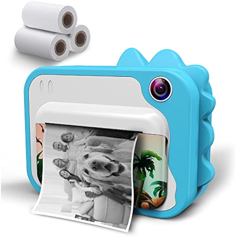USHINING Kids Camera Instant Print 12MP Digital Print Camera for Kids Aged 3-12 Ink Free Printing 1080P Video Camera for Kids with 32GB SD Card,Color Pens,Print Papers (Blue)