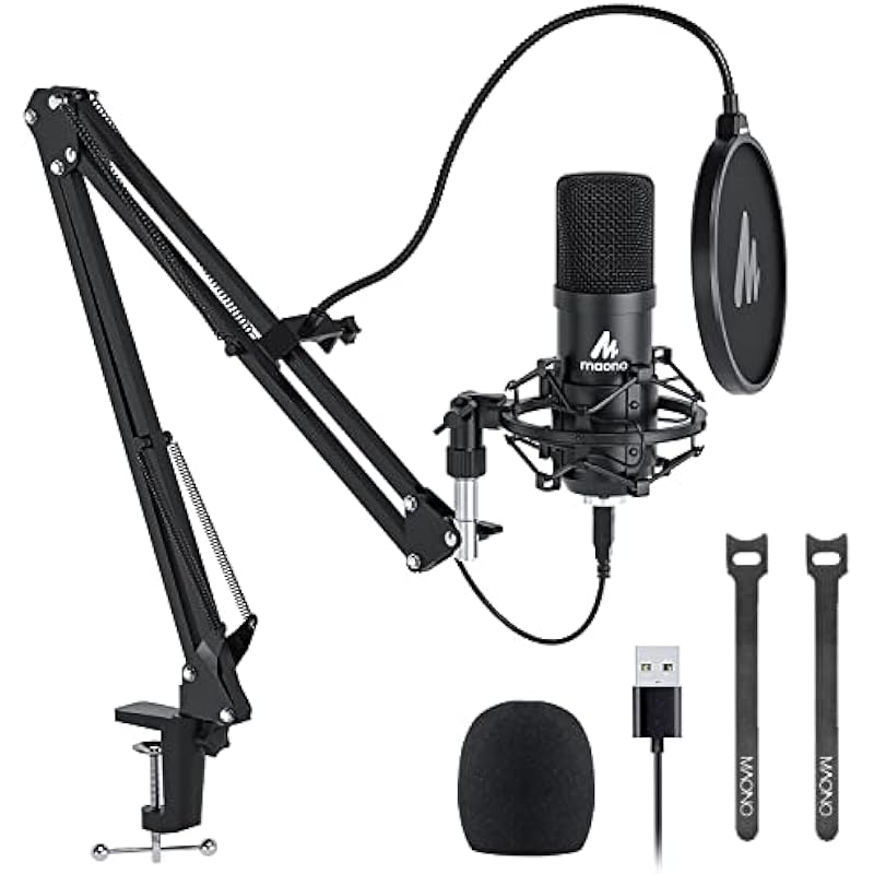 USB Microphone, MAONO 192kHz/24Bit Plug & Play PC Computer Podcast Condenser Cardioid Metal Mic Kit with Professional Sound Chipset for Recording, Gaming, Singing, YouTube (AU-A04)
