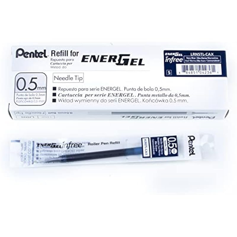 Refill for Pentel EnerGel Infree (LRN5TL-CA), Needle Tip, Fine, 0.5mm, Navy Blue Ink, Box of 12