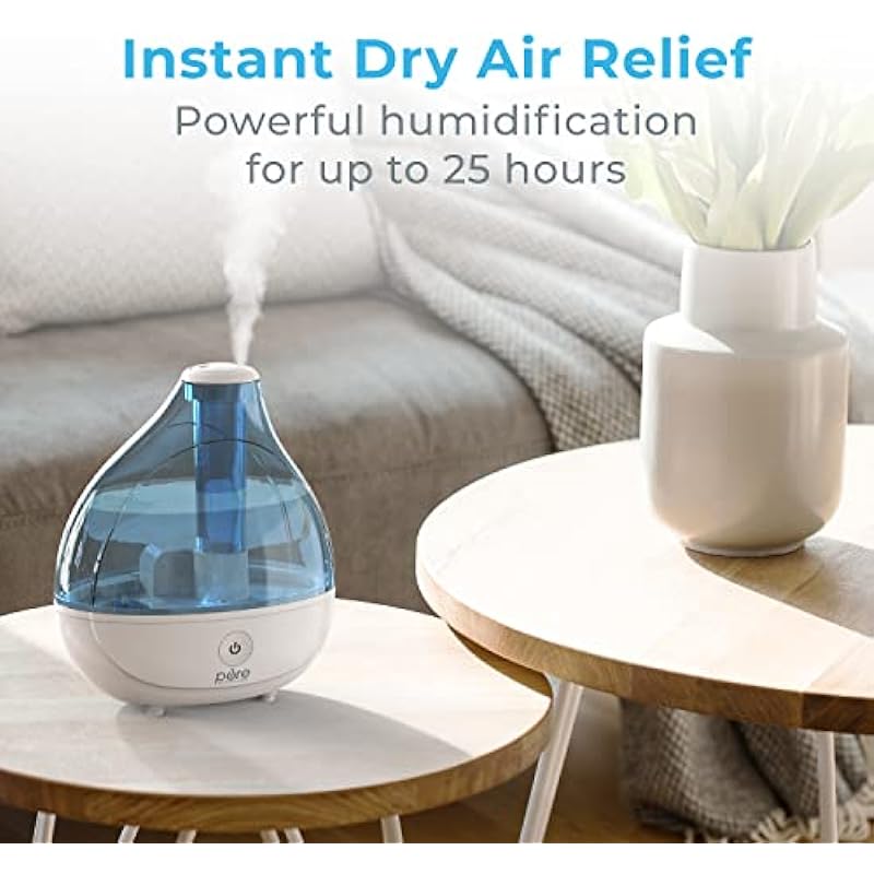 Pure Enrichment® MistAire™ Ultrasonic Cool Mist Humidifier – Premium Unit Lasts Up to 25 Hours with Whisper-Quiet Operation, Automatic Shut-Off, Night Light Function, and BPA-Free
