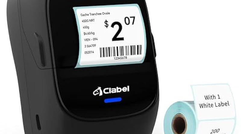 CLABEL Label Maker, 221B Barcode Printer, Bluetooth Thermal Label Maker Printer for Clothing, Labeling, Mailing, Compatible with Android & iOS System for Retail, with 1 Roll Label, Black