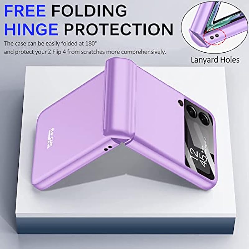 Miimall Compatible with Samsung Galaxy Z Flip 4 Case Hinge Protection, Ultra-Thin Hard PC Magnetic Hinge All-Inclusive Anti-Drop Camera Lens Protector Case for Samsung Galaxy Z Flip 4 5G 2022 (Purple)