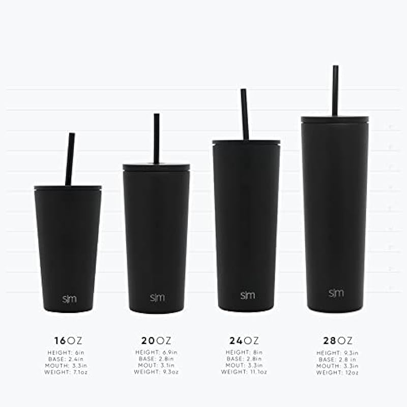 Simple Modern Insulated Tumbler with Straw and Lid | Iced Coffee Cup Reusable Stainless Steel Water Bottle Travel Mug | Gifts for Women & Men | Classic Collection | 16oz | Midnight Black