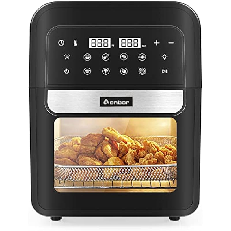 Air Fryer 6.4QT 1400W 8-in-1 Electric Air Fryer Oven Roast Toaster Oven and Dehydrator with 8 Touch Screen Presets Rapid Hot Air Technology 1400W Fast Family-Style Healthy Cooking Low Oil Low Fat