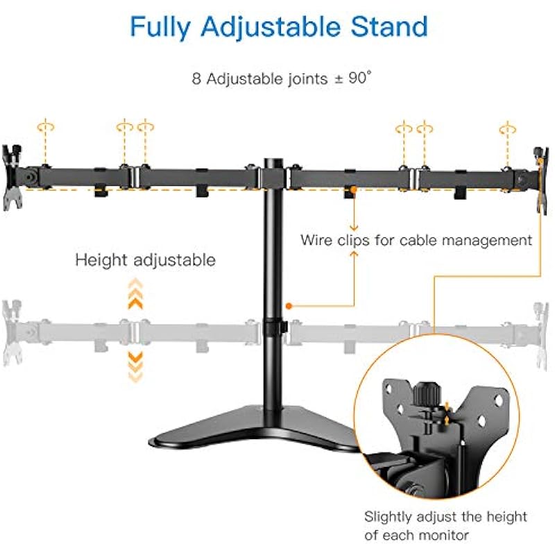HUANUO Dual Monitor Stand,Dual Monitor Arm for Two 13 to 32 Inch LCD Screens, Height Adjustable Double Arm Monitor Mount Desk Stand with Clamp, Grommet Mounting Base, Each Arm Hold up to 17.6lbs