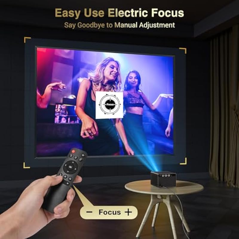 HAPPRUN Projector, [Electric Focus] Mini Projector, 1080P Support Portable Bluetooth Projector with Speaker, 200″ Support Outdoor Movie Projector Compatible with Smartphone/HDMI/USB/AV/Fire Stick/PS5