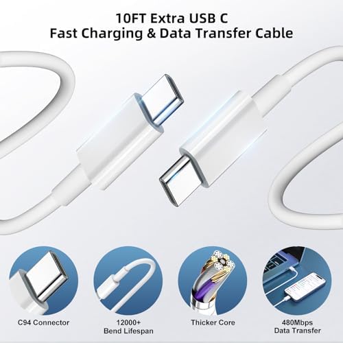 3-Pack 20W USB C Fast Charger for iPhone 15/15 Pro Max Charger with 10FT USB C to C Cable for iPad Charger USB C Charger Block for iPhone 15/15 Pro/15 Pro Max, iPad Pro 12.9/11”,iPad Air, iPad Mini