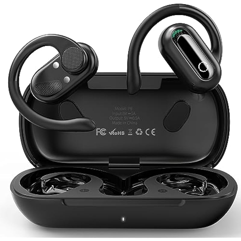Open Ear Headphones Bluetooth 5.3 Wireless Earbuds, True Wireless Earphones with Rotatable Earhooks, 55Hrs Playtime, IPX7 Waterproof Deep Bass Headset for iPhone & Android, Sports, Workouts, Running