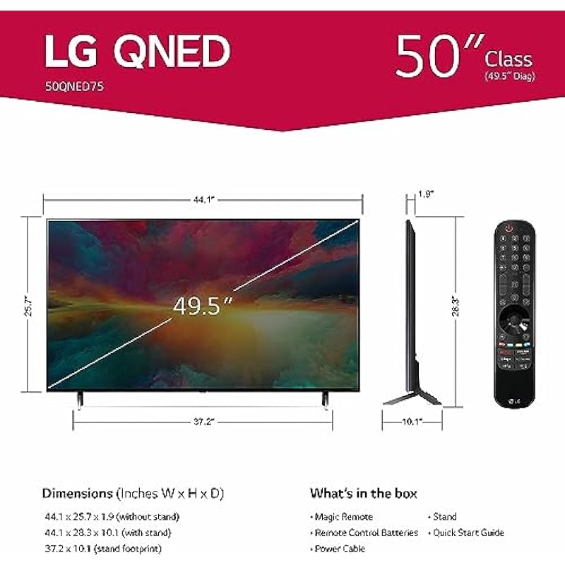 LG QNED75 50-Inch QLED NanoCell 4K Smart TV – Quantum Dot Nanocell, AI-Powered, Alexa Built-in, WebOS, Game Optimizer, Dynamic Tone Mapping, Magic Remote, 50″ Television (50QNED75URA, 2023)