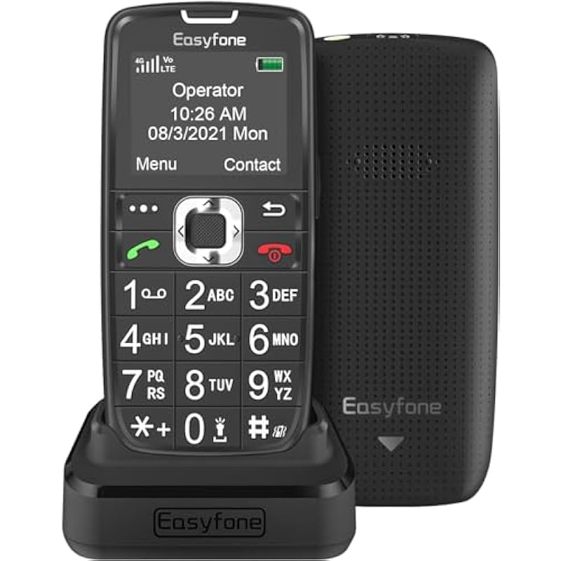 Easyfone Prime-A6 4G Unlocked Feature Mobile Phone, Easy-to-Use Clear Sound Big Battery Basic GSM Cell Phone with an Easy Charging Dock