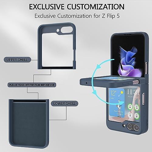 UEEBAI Case for Samsung Galaxy Z Flip 5 5G, Slim Silicone Phone Case with Rotatable Ring Holder Kickstand Pretty Case for Women and Girl Magnetic Car Mount Shockproof TPU Bumper Cover – Blue