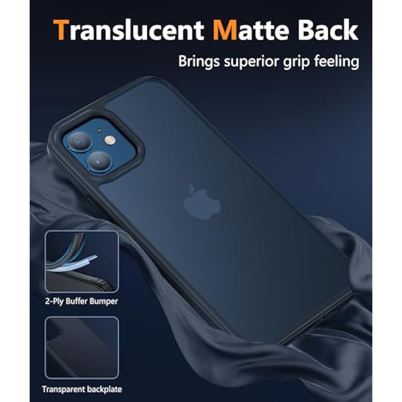 FNTCASE for iPhone 12 Phone Case: Matte Textured Military Grade Drop Protection Translucent Cell Phone Cover – Slim Rugged Durable Shockproof Protective Bumper Cases for iPhone12-6.1 inches